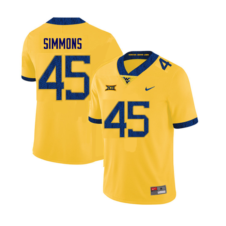 Men #45 Taurus Simmons West Virginia Mountaineers College Football Jerseys Sale-Yellow